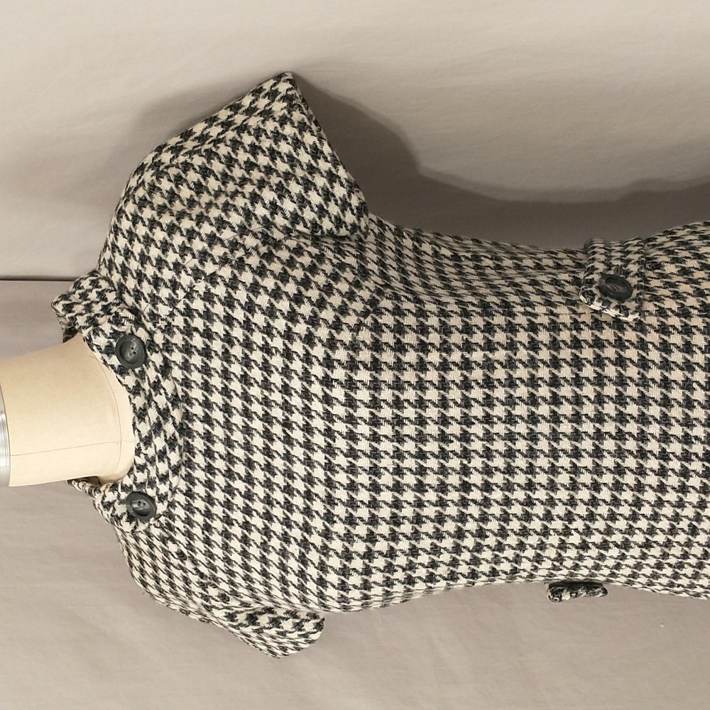 Vintage 60s Wool Dress Houndstooth Check Black & White Classy Midi SeeMeasure - Picture 2 of 16